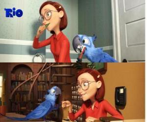 Puzle Blu junto com sua amante Linda, no filme Rio