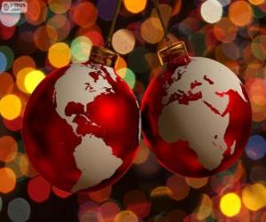 Puzle Bolas de Natal decoradas com o mapa do mundo