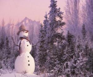 Puzle Boneco de neve com uma cena de neve