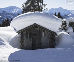 Puzle Cabana coberta de neve
