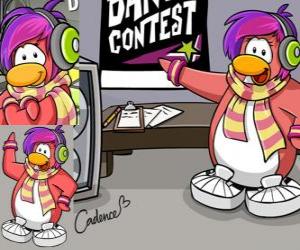 Puzle Cadence, também conhecida como DJ K-Dance é um pinguim de cabelo roxo que toca e cria, música e dança