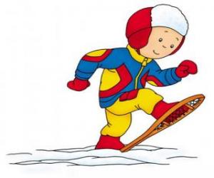 Puzle Caillou andando pela neve com raquetes de neve