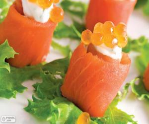 Puzle Canapé com salmão e queijo