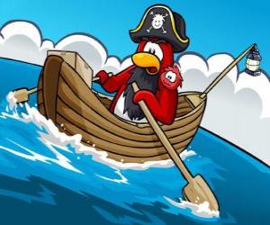 Puzle Capitão Rockhopper e seu animal de estimação em seu barco no Club Penguin