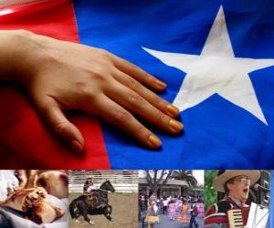 Puzle Celebrações patrióticas, no Chile. Décimo Oitavo lugar em 18 e 19 de setembro em comemoração ao Chile como um Estado independente