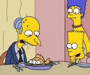 Puzle Charles Montgomery Burns olhar perplexo de três olhos de peixes que servem-lhes de comer Marge e Bart