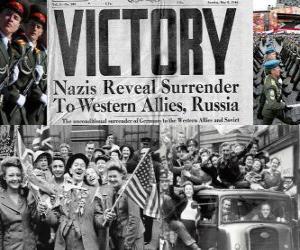 Puzle Comemorando a vitória dos Aliados sobre o nazismo eo fim da Segunda Guerra Mundial. Dia da Vitória, 08 de maio de 1945