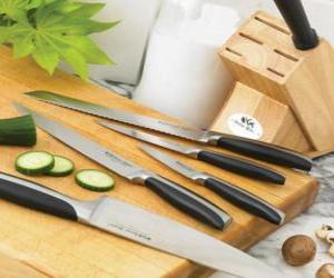 Puzle Cozinha utensílios - Facas e madeira de corte