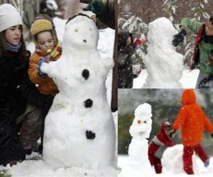 Puzle Crianças brincando com um boneco de neve