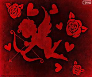Puzle Cupido, corações e rosas