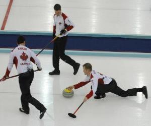 Puzle Curling é um esporte de precisão similar a taças ou Inglês boccia, realizado em uma pista de gelo.