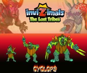 Puzle Cyclops, última evolução. Invizimals Tribos Perdidas. O gigante com um olho é amável, mas pode ser brutal