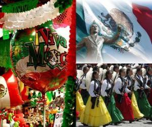 Puzle Dia da Independência do México. Comemora o 16 de setembro de 1810, o início da luta contra o domínio espanhol