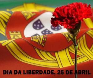 Puzle Dia da Liberdade, 25 de abril, feriado nacional em Portugal para comemorar a Revolução dos Cravos de 1974