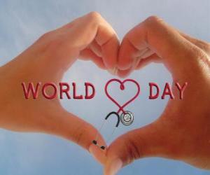 Puzle Dia Mundial do Coração, no último domingo de setembro são organizadas atividades para melhorar a saúde e reduzir os riscos