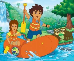 Puzle Diego e sua mãe em um bote inflável