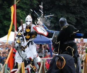 Puzle Dois cavaleiros a cavalo, participando de um torneio