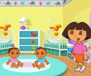 Puzle Dora a aventureira cuidar de dois bebês