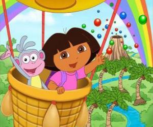 Puzle Dora a aventureira e seu amigo macaco Botas em aeróstato