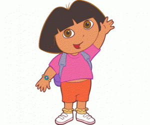 Puzle Dora, a aventureira ou Dora a exploradora, com uma camisa rosa