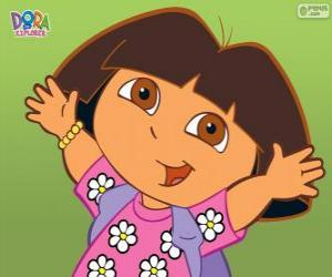 Puzle Dora, a aventureira ou Dora a exploradora com uma camisa com flores