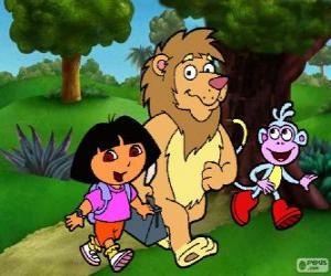Puzle Dora, Botas e o leão no parque