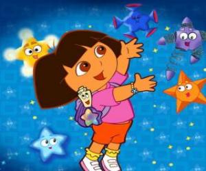 Puzle Dora brincar com algumas estrelas