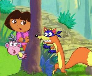 Puzle Dora e Boots o macaco ocultando o vilão do Zorro