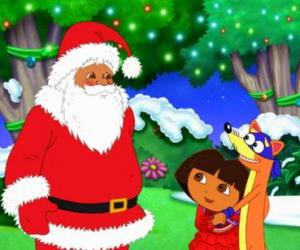 Puzle Dora e vilão do Zorro com o Papai Noel