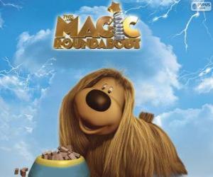 Puzle Dougal, o cão de cabelos compridos do filme Franjinhas e o Carrossel Mágico