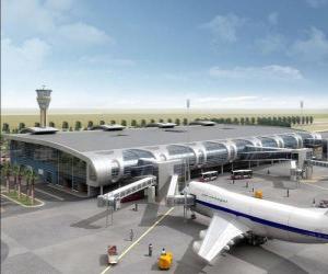 Puzle Edifício ou prédio da terminal do aeroporto com as aeronaves
