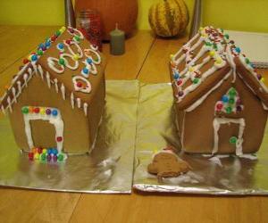 Puzle Enfeite doce e bonito de Natal, duas casas de gingerbread