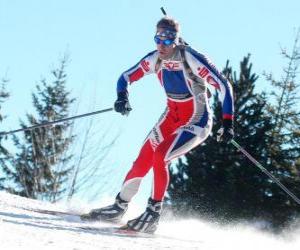 Puzle Esquiador em pleno esforço na prática do esqui cross-country esqui nórdico