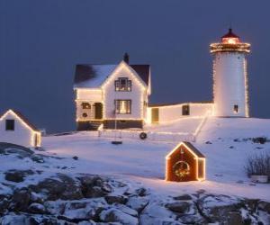 Puzle Farol e da casa de farol com decorações de Natal