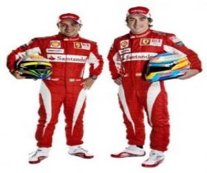 Puzle Felipe Massa e Fernando Alonso, pilotos da Ferrari