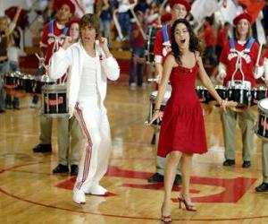 Puzle Gabriella Montez (Vanessa Hudgens) Troy Bolton (Zac Efron) cantando e dançando