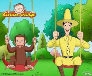 Puzle George o macaco com seu amigo Ted, o homem de chapéu amarelo