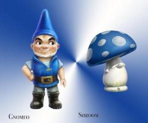 Puzle Gnomeo é um belo e orgulhoso Blue Garden Gnome, junto com sua leal e fiel companheiro de gesso Cogumelo Cogumelo