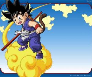 Puzle Goku montando sua nuvem Kinton que podem voar em alta velocidade