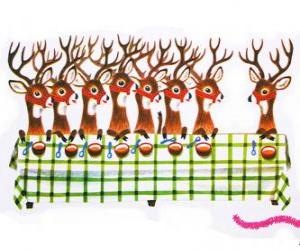 Puzle Grupo de renas de Natal à espera de alimentos