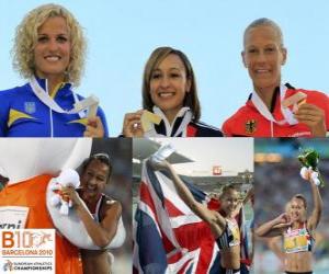 Puzle Heptatlo campeão Jessica Ennis, Natalia Dobrinska e Jennifer Oeser (2 e 3) do Campeonato Europeu de Atletismo de Barcelona 2010