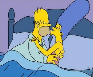 Puzle Homer e Marge dando a si mesmo um beijo de boa noite
