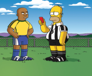 Puzle Homer Simpson fazendo um árbitro mostrar um cartão vermelho Ronaldo
