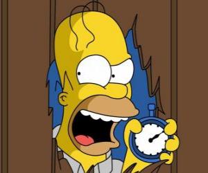 Puzle Homer Simpson gritando com um cronômetro na mão