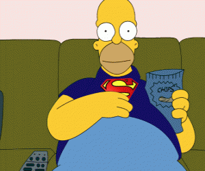 Puzle Homer Simpson sobre o sofá em casa comendo batata frita