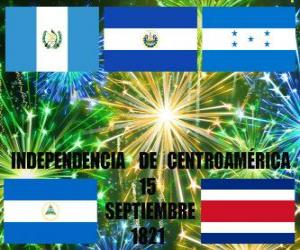 Puzle Independência da América Central, 15 set 1821. Comemoração da independência da Espanha no actuais países de Guatemala, Honduras, El Salvador, Nicarágua e Costa Rica