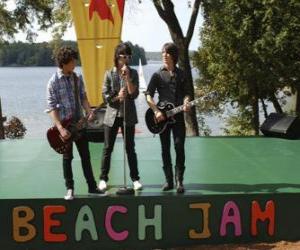 Puzle Irmãos Shane (Joe Jonas), Nate (Nick Jonas) e Jason Gray (Kevin Jonas) cantando no Camp Rock Beach Jam