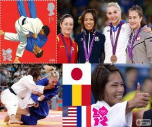 Puzle Judô de pódio Feminino - 57kg, Kaori Matsumoto (Japão), Corina Căprioriu (Roménia) e Marti Malloy (EUA), Automne Pavia (França) - Londres 2012-