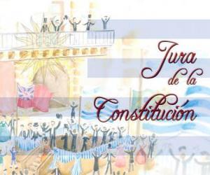 Puzle Jura da Constituição do Uruguai. Cada julho 18 é comemorado o juramento da primeira constituição nacional de 1830