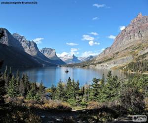 Puzle Lago, montanhas rochosas